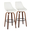 Diana - 30" Fixed-Height Barstool With Swivel And Round Black Metal Footrest (Set of 2) - Walnut Wood
