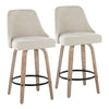 Marcel - 27" Fixed-Height Counter Stool With Swivel And Round Black Metal Footrest (Set of 2) - Whitewashed Wood And Cream Fabric With Brass Nailhead Trim