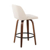 Tintori - Fixed-Height Counter Stool (Set of 2) - Walnut Wood With Round Black Footrest And Cream Noise Fabric