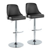 Marcel - Adjustable Barstool With Rounded T Footrest (Set of 2) - Chrome Metal And Black Faux Leather With Chrome Nailhead Trim