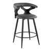 Gardenia - 25" Fixed-Height Counter Stool With Swivel And Rounded Black Metal Footrest (Set of 2) - Black Metal, Black Wood And Gray Faux Leather