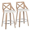 Charlotte - Fixed-Height Counter Stool (Set of 2) - Whitewashed Wood, White Faux Leather, Chrome Metal