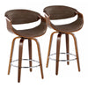 Symphony - 26" Fixed-Height Barstool With Swivel (Set of 2) - Walnut Wood And Espresso Faux Leather With Round Chrome Metal Footrest
