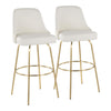 Marcel - 30" Fixed-Height Barstool With Swivel And Round Gold Metal Footrest (Set of 2) - Gold Metal And White Faux Leather With Gold Nailhead Trim