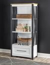 Franklin Etagere — Harvest Oak Tops, Natural White Base, Aged Black Accents