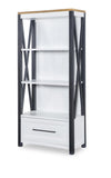 Franklin Etagere — Harvest Oak Tops, Natural White Base, Aged Black Accents