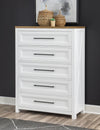 Franklin Drawer Chest — Harvest Oak Tops, Natural White Base, Aged Black Accents