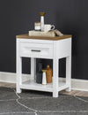 Franklin Open Nightstand — Harvest Oak Tops, Natural White Base, Aged Black Accents