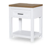 Franklin Open Nightstand — Harvest Oak Tops, Natural White Base, Aged Black Accents