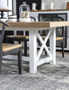 Franklin 42-inch Trestle Table — Harvest Oak Tops, Natural White Base, Aged Black Accents