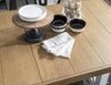 Franklin 42-inch Trestle Table — Harvest Oak Tops, Natural White Base, Aged Black Accents