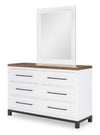 Dutton 56-inch Six Drawer Dresser — Natural White with Toasted Coconut Top and Aged Black Base