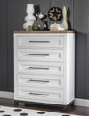 Dutton Five Drawer Chest — Natural White with Toasted Coconut Top and Aged Black Base