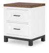 Dutton Two Drawer Nightstand — Natural White with Toasted Coconut Top and Aged Black Base