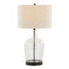 Botella - 28" Glass Table Lamp (Set of 2) - Clear Dimpled Glass And Oil Bronze Metal With Natural Linen Shade And Built-In USB Port from Grandview Gallery