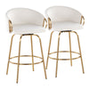 Claire - 26" Fixed-Height Counter Stool With Swivel And Round Gold Metal Footrest (Set of 2) - Gold Metal