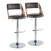 Cecina - Adjustable Barstool With Swivel And Rounded T Footrest (Set of 2) - Chrome Metal, Cherry Wood
