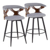 Gardenia - 25" Fixed-Height Counter Stool With Swivel And Rounded Black Metal Footrest (Set of 2) - Black Metal, Walnut Wood