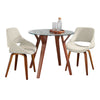 Folia - 3 Piece Round Fabrico Dining Set - Walnut Wood, Clear Glass, Cream Noise Fabric