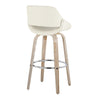Fabrizzi - 30" Fixed-Height Barstool With Swivel And Round Chrome Metal Footrest (Set of 2) - White Washed Wood And Cream Noise Fabric