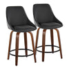 Diana - 24" Fixed-Height Counter Stool With Swivel And Round Black Metal Footrest (Set of 2) - Walnut Wood