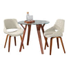 Folia - 3 Piece Round Fabrico Dining Set - Walnut Wood, Clear Glass, Cream Noise Fabric