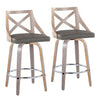 Charlotte - Fixed-Height Counter Stool (Set of 2) - Light Gray Wood, Gray Faux Leather, Chrome Metal