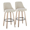 Marcel - 30" Fixed-Height Barstool With Swivel And Round Black Metal Footrest (Set of 2) - Whitewashed Wood And Cream Fabric With Brass Nailhead Trim