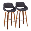 Fabrizzi - 30" Fixed-Height Barstool With Swivel And Round Chrome Metal Footrest (Set of 2) - Walnut Wood