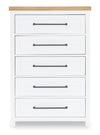 Horizons - 5 Drawers Chest - Pure White / Natural Oak
