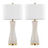 Gemma - Brush Ceramic Table Lamp (Set of 2) - Gold Metal, White Ceramic, White Linen