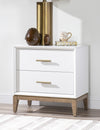 Melrose Nightstand 2 Drawer — Cloud White and Desert Oak