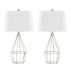 Geome - 27" Metal Table Lamp (Set of 2) - Polished Nickel With White Linen Shade From Grandview Gallery
