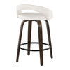 Grotto - Upholstered Fixed-Height Counter Stool (Set of 2) - Walnut Glazed Wood, White Faux Leather, Black Metal