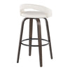 Grotto - Upholstered Fixed-Height Barstool (Set of 2) - Walnut Glazed Wood, White Faux Leather, Black Metal