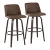Tintori - 30" Fixed-Height Barstool With Swivel And Round Black Metal Footrest (Set of 2) - Walnut Glazed Wood And Espresso Faux Leather