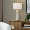 Gemma - Brush Ceramic Table Lamp (Set of 2) - Gold Metal, White Ceramic, White Linen