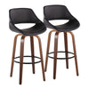 Fabrizzi - 30" Fixed-Height Barstool With Swivel And Round Black Metal Footrest (Set of 2) - Walnut Wood