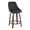 Diana - 24" Fixed-Height Counter Stool With Swivel And Round Black Metal Footrest (Set of 2) - Walnut Wood