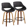 Fabrico - Fixed-Height Counter Stool (Set of 2) - Walnut Wood, Round Black Footrest