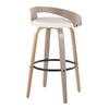 Grotto - Fixed-Height Barstool (Set of 2) - Light Gray Wood, Black Metal, White Faux Leather