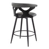Gardenia - 25" Fixed-Height Counter Stool With Swivel And Rounded Black Metal Footrest (Set of 2) - Black Metal, Black Wood And Gray Faux Leather