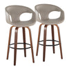 Curvo - 30" Fixed-Height Barstool With Swivel And Round Metal Footrest (Set of 2) - Walnut Wood