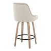 Marcel - 27" Fixed-Height Counter Stool With Swivel And Round Black Metal Footrest (Set of 2) - Whitewashed Wood And Cream Fabric With Brass Nailhead Trim