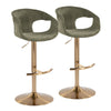 Curvo - Adjustable Barstool With Rounded T Footrest (Set of 2) - Gold Metal And Green Fabric