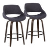 Fabrizzi - 26" Fixed-Height Counter Stool With Swivel And Round Black Metal Footrest (Set of 2) - Walnut Glazed Wood