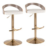 Grotto - Adjustable Barstool (Set of 3) - Gold Metal, Light Gray Wood