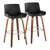 Santi - 30" Fixed-Height Barstool With Swivel And Square Chrome Metal Footrest (Set of 2) - Walnut Wood