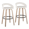 Grotto - Upholstered Fixed-Height Barstool (Set of 2) - Whitewashed Wood, White Faux Leather, Black Metal