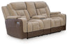 Mixed Motion Power Reclining Loveseat with Console - Brownstone